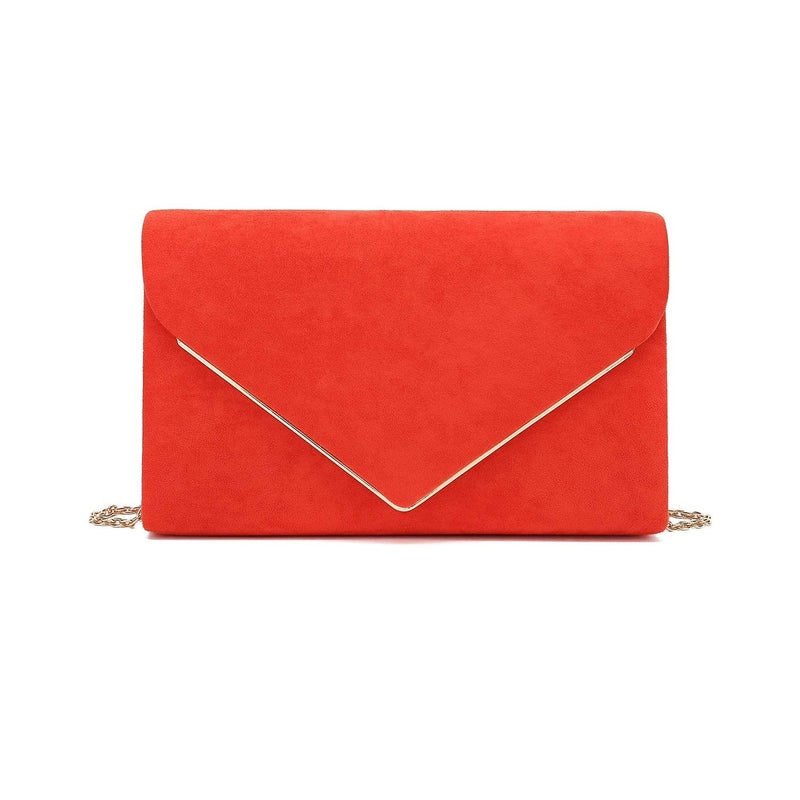 CHARMING TAILOR Faux Suede Clutch Bag Elegant Metal Binding Evening Purse for Wedding/Prom/Black-Tie Events (Burnt Orange) - Image 1